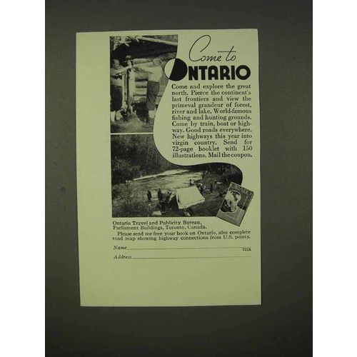 1937 Ontario Canada Tourism Ad - Come To