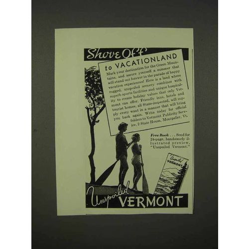1938 Vermont Tourism Ad - Shove Off to Vacationland