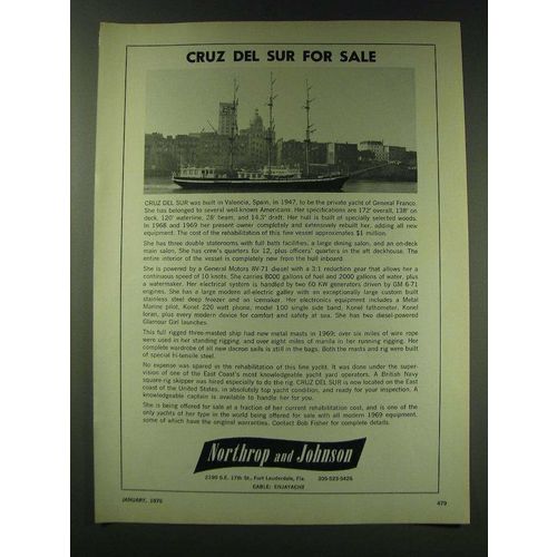 1970 Northrop and Johnson Cruz Del Sur Yacht Ad