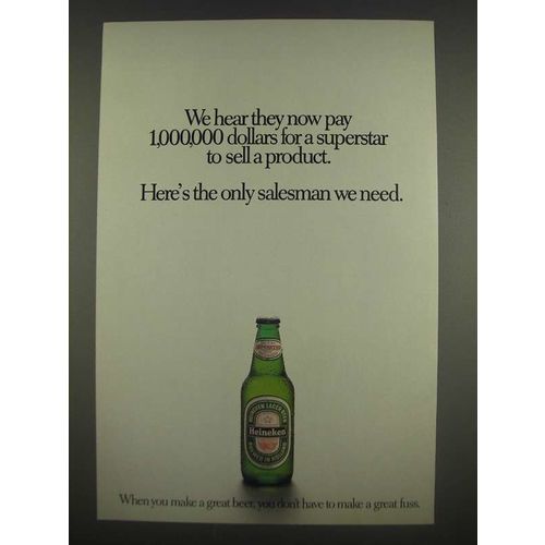 1985 Heineken Beer Ad - they now pay 1,000,000 dollars for a superstar to sell