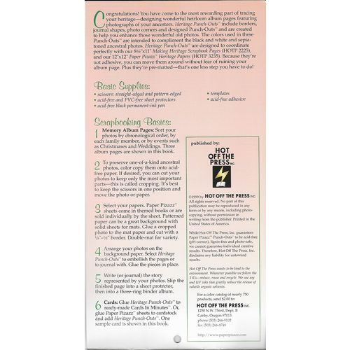 Paper Pizazz Punch Outs Heritage Craft Book 11 Pages HOTP 3337 Acid Lignin Free
