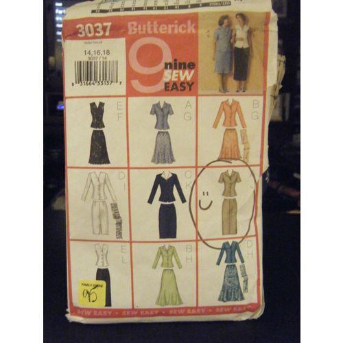 Butterick 3037 Misses Top, Skirt & Scarf Pattern - Size 14/16/18