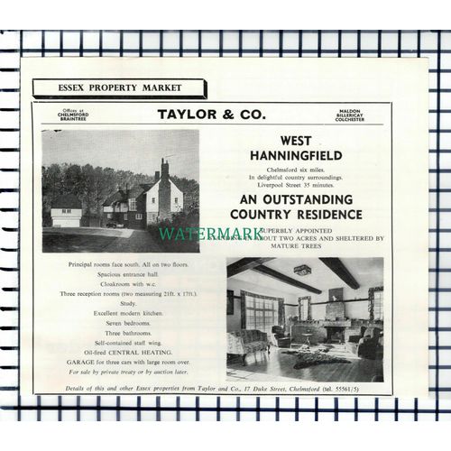 (7143) West Hanningfield Essex House Sale Advert - c.1964 Cutting