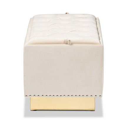 Luxe Storage Bench Ottoman Velvet Fabric Upholstered Silver Stud-Beige Gray Blue
