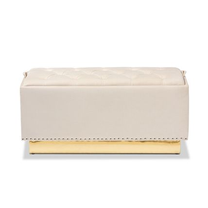 Luxe Storage Bench Ottoman Velvet Fabric Upholstered Silver Stud-Beige Gray Blue
