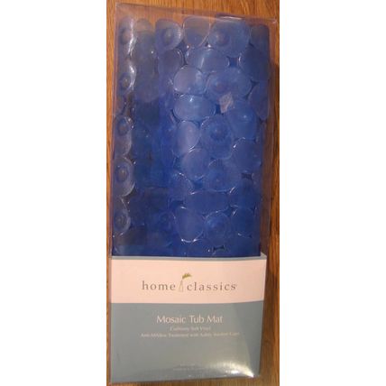 NEW HOME CLASSICS MOSAIC ROYAL BLUE RUBBER CUSHIONY SOFT VINYL BATH TUB MAT