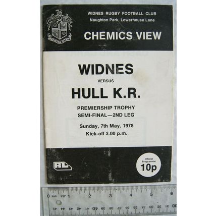1978 programme Widnes v. Hull Kingston Rovers, Premiership Trophy semi 2nd leg