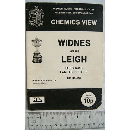 1977 programme Widnes v. Leigh, Forshaws Lancashire Cup 1st Round