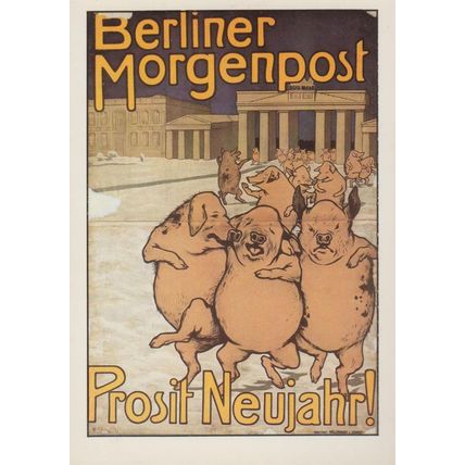 Edmund Edel Prosit Neujahr Pig Pigs Poster Berlin Planet Verlag German Postcard