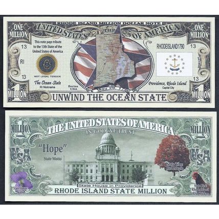 State of Rhode Island Million Dollar Bill Novelty Note - Wholesale Lot Of 200