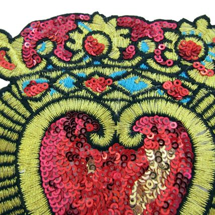 Crown Sequin Heart Iron On Patch Decoration Motif Badge Bright Red & Gold P487