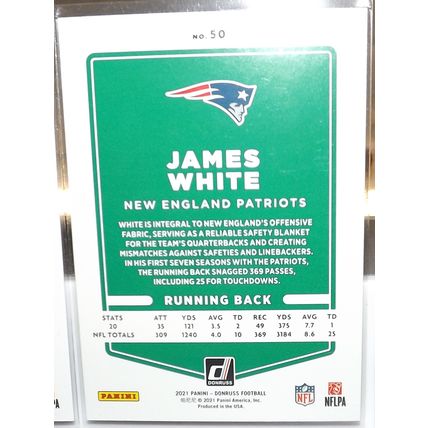 2021 Panini Donruss JAMES WHITE (Patriots) Press Proof Blue #50