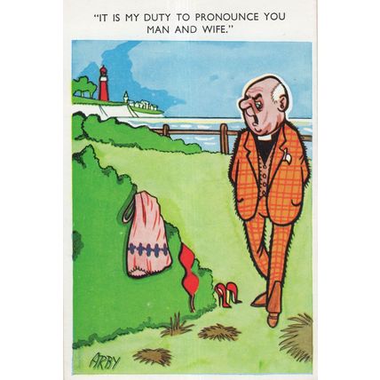 Red Bra Stilettoes Lingerie Making Love In The Park Vicar Comic Postcard