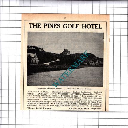 The Pines Golf Hotel Kippford Mrs Agnes Gibson Small Advert - 1939 Cutting