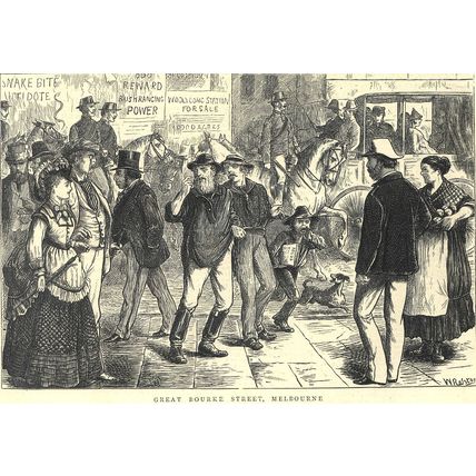 SKETCHES IN AUSTRALIA - GREAT BOURKE STREET, MELBOURNE 1872 VICTORIAN ENGRAVINGS