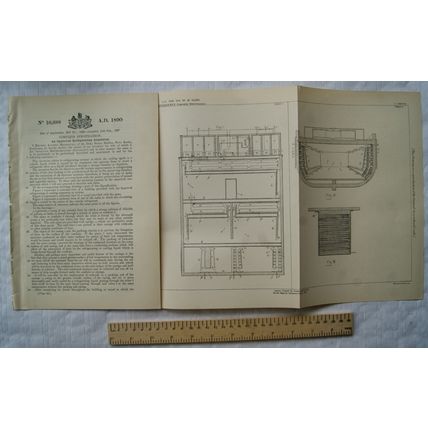 1890 Patent No. 16,688 Refrigerating apparatus, Reuben Alfred Messervey, Canada