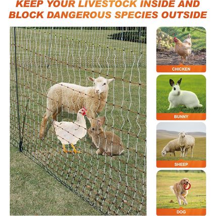 Poultry Electric Netting Fence - 47.3''H (Can Be Raised to 59.1''H) X 65.6'L for