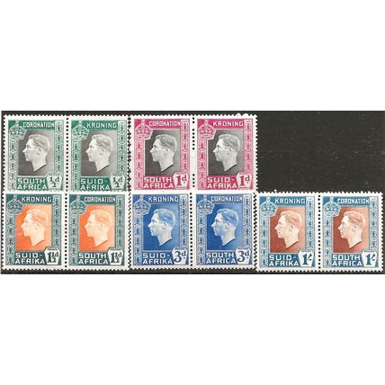 South Africa 1937 Coronation Set SG71-75 in Mounted Mint PAIRS . .