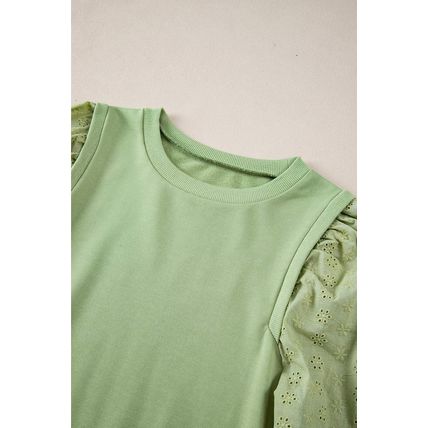 Mist Green Solid Patchwork Sleeve Round Neck Sweatshirt