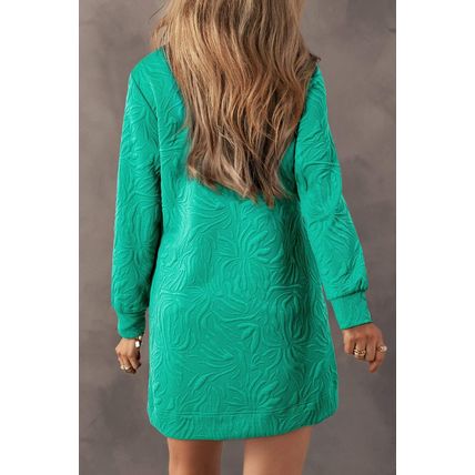 Sea Green Jacquard Textured Quarter Zipper Shift Mini Dress