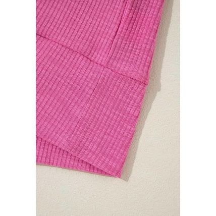 Bright Pink Textured Colorblock 3/4 Sleeve Oversize Top