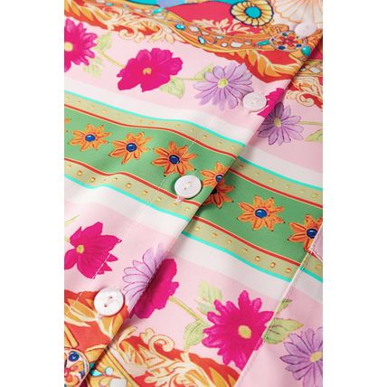 Multicolour Boho Floral Print Buttoned Long Sleeve Shirt Dress