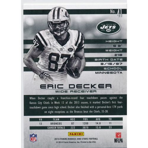 2014 Panini Rookies & Stars #41 Eric Decker New York Jets