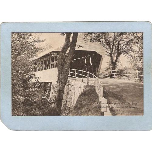 NH North Conway Covered Bridge Postcard Bridge At Old Swimming Hole World ~324
