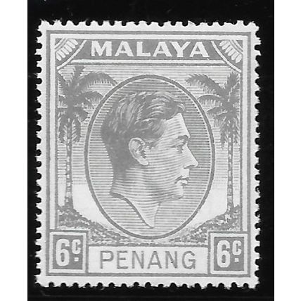 PENANG MALAYA 1949 KG6 6c SG8 8 SG GREY MINT HINGED