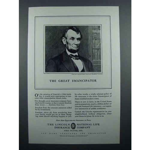 1939 Lincoln National Life Insurance Ad - Emancipator