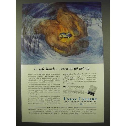 1949 Union Carbide Ad - In Safe Hands Even at 60 Below