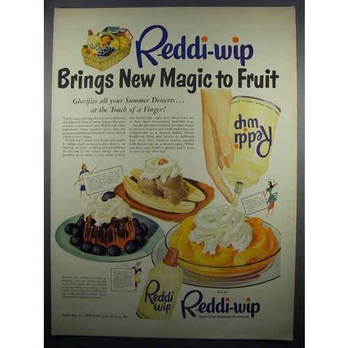 1950 Reddi-Wip Whipped Cream Ad - New Magic to Fruit