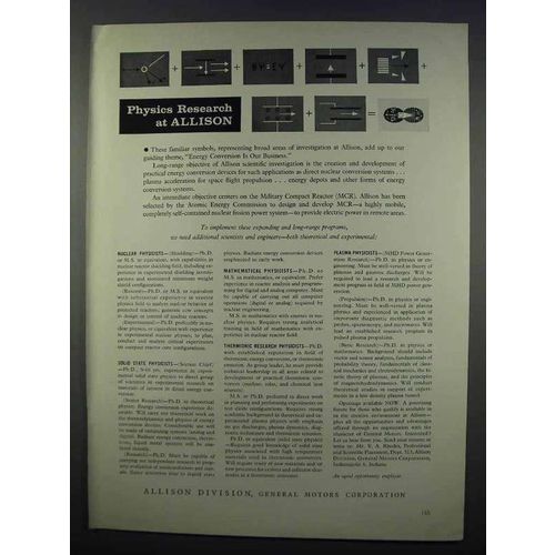 1962 Allison of General Motors Ad - Physics Research