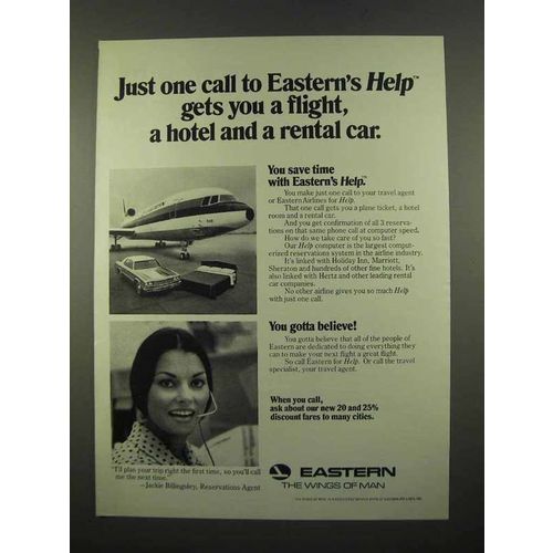 1975 Eastern Airlines Ad - Flight, Hotel and Rental Car