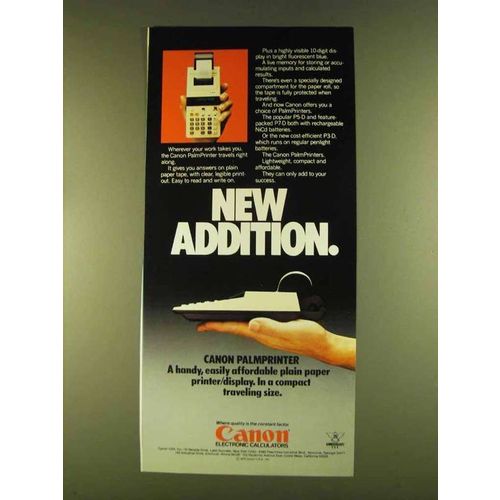 1980 Canon PalmPrinter Calculator Ad - New Addition