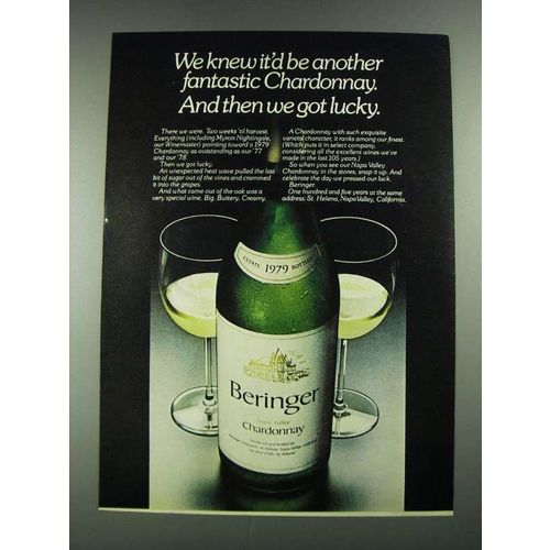 1981 Beringer Chardonnay Wine Ad - We Knew It'd Be Fantastic