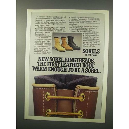 1982 Kaufman Sorel Kingtreads Boots Ad - Warm Enough