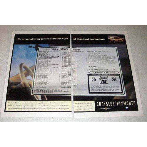 1999 Chrysler / Plymouth Minivan Ad, Standard Equipment