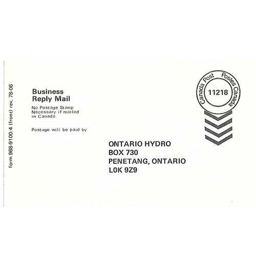 Canada Permit Post Card MINT Ontario Hydro RETURN