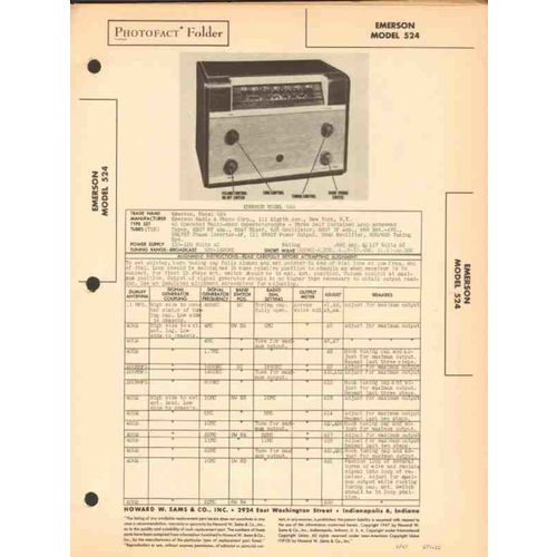 EMERSON model 524 10 tube AM SW radio receiver Sams Photofact manual
