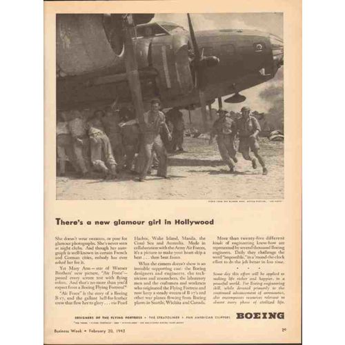BOEING 1943 new glamour girl Hollywood Flying Fortress WW2 vintage ad