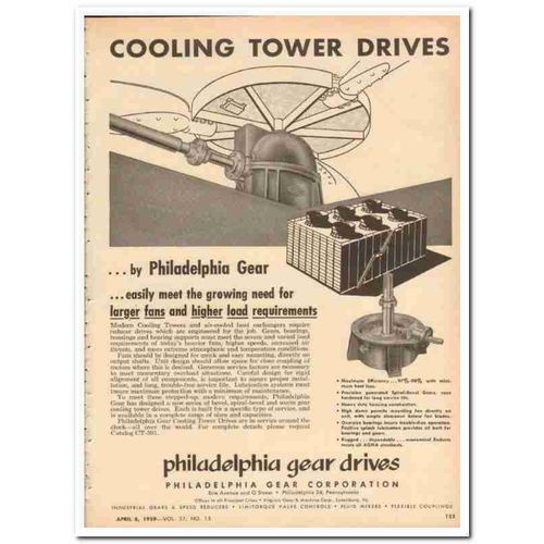 PHILADELPHIA GEAR CORP 1959 Cooling Tower Drives fans oil vintage ad