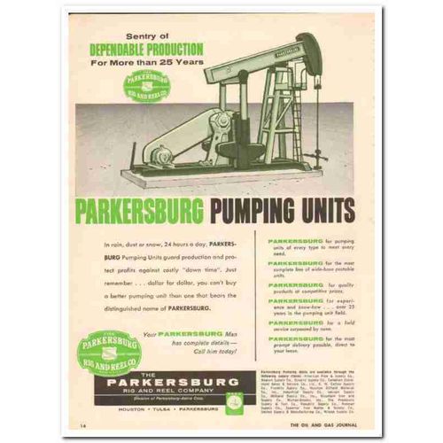 PARKERSBURG RIG REEL COMPANY 1959 Dependable production oil vintage ad
