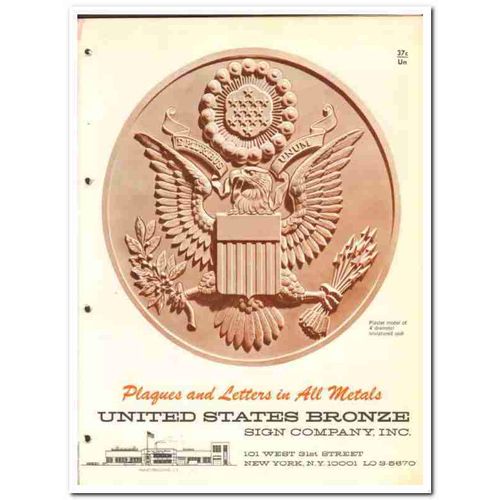 UNITED STATES BRONZE SIGN COMPANY 1964 Plaques letters vintage catalog