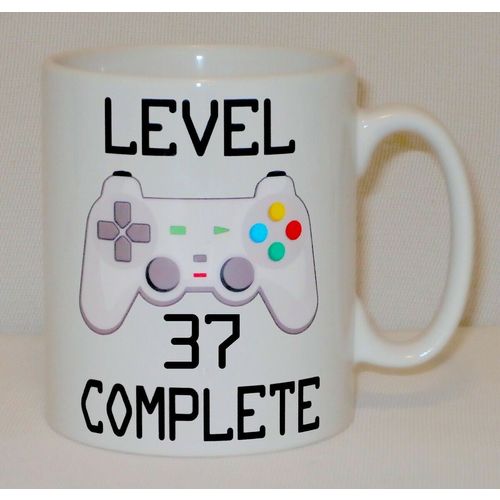 Level 37 Complete 37th Birthday Mug Can Personalise Video Game Retro Gamer Gift