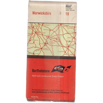 WARWICKSHIRE half inch Cloth Sheet Map No 19...by Bartholomew vintage 1967