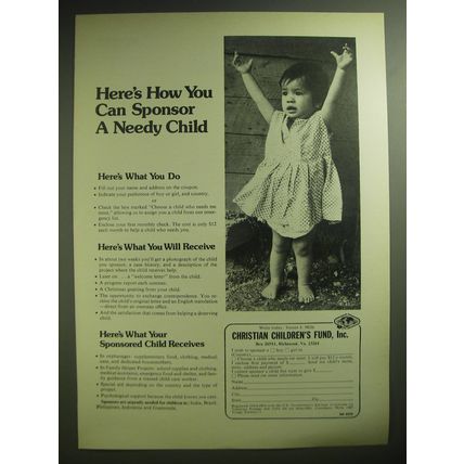 1974 Christian Children's Fund Advertisement - how you can sponsor a needy child