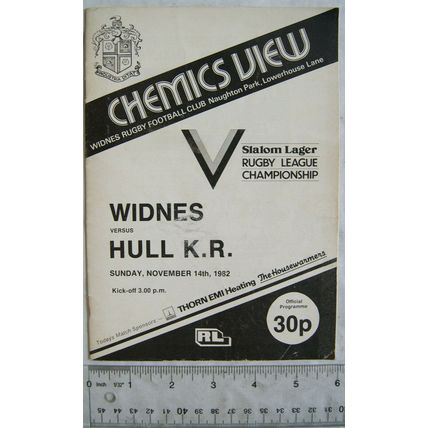 1982 programme Widnes v. Hull Kingston Rovers, 14/11