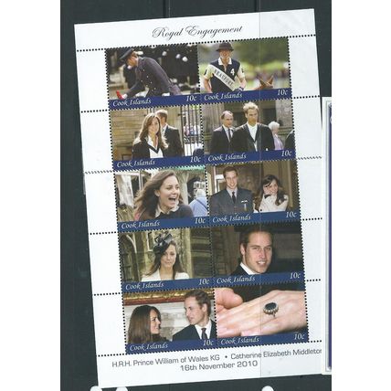 cook islands stamps royalty 2010 royal engagement see desc. sheet set of 10