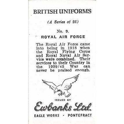 British Uniforms 1956 Ewbanks Sweet Card 9 - Royal Air Force